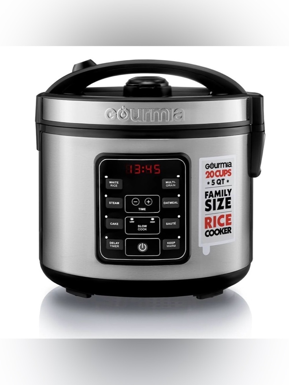 Gourmia Stainless Steel 20 cup Family Size Rice Cooker/Steamer - Silver